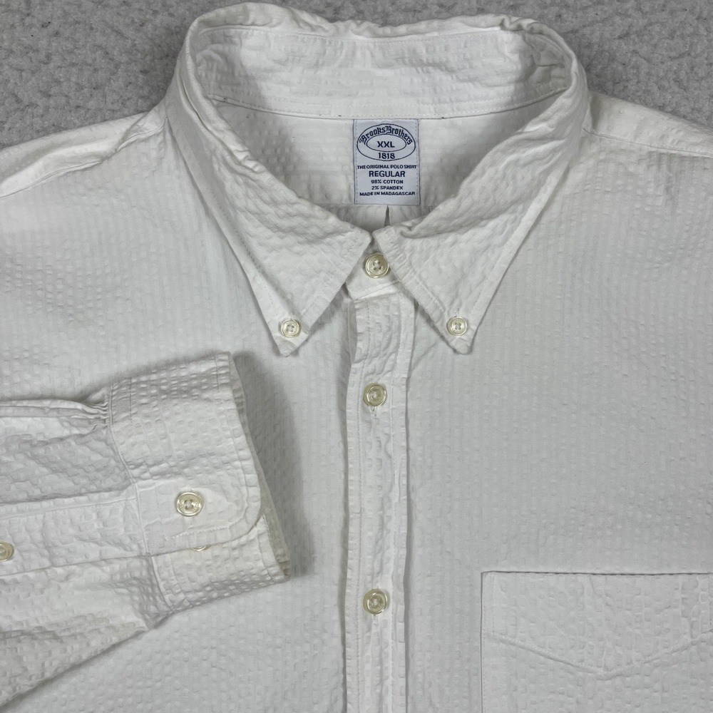 Brooks Brothers Button Down Mens XXL White Seersucker Preppy Coastal Classic